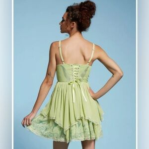 DISNEY PETER PAN TINKER BELL DRESS! Lace-Up Tink Gown Embroidered Fairy Wings